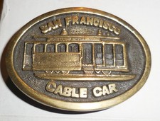 VINTAGE USA BTS BRASS BELT BUCKLE SAN FRANCISCO CABLE CAR DESIGN NR