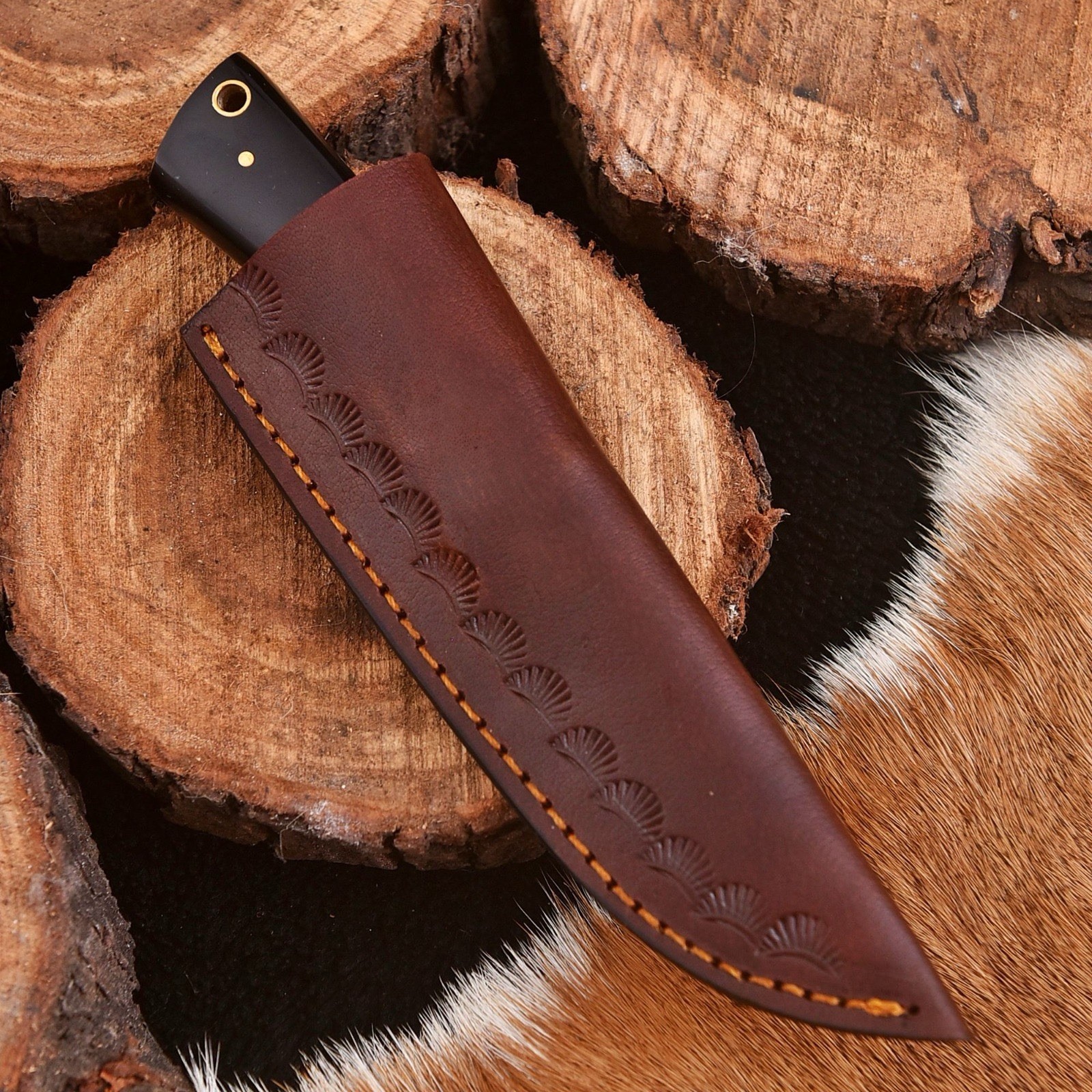 Custom Handmade Damascus Steel Fix Blade Hunting Knife With Leather Sheath