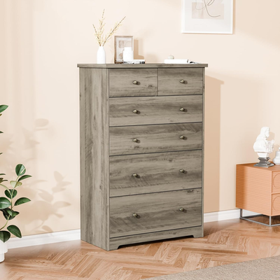south shore grey dresser South Shore Versa Collection 6-Drawer Dresser with Antique Handles Gray  Maple