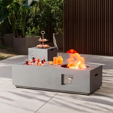 48" Rectangular Propane Fire Pit with Hidden Tank Table & Ice Bucket