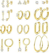 Small 14K Gold Plated Hoop Earrings Set for Women - Hypoallergenic Huggie Hoops