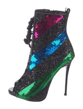 GIUSEPPE ZANOTTI Black Patent Colorblock Ankle Lace-Up Boots 7 IT 37 Very Good