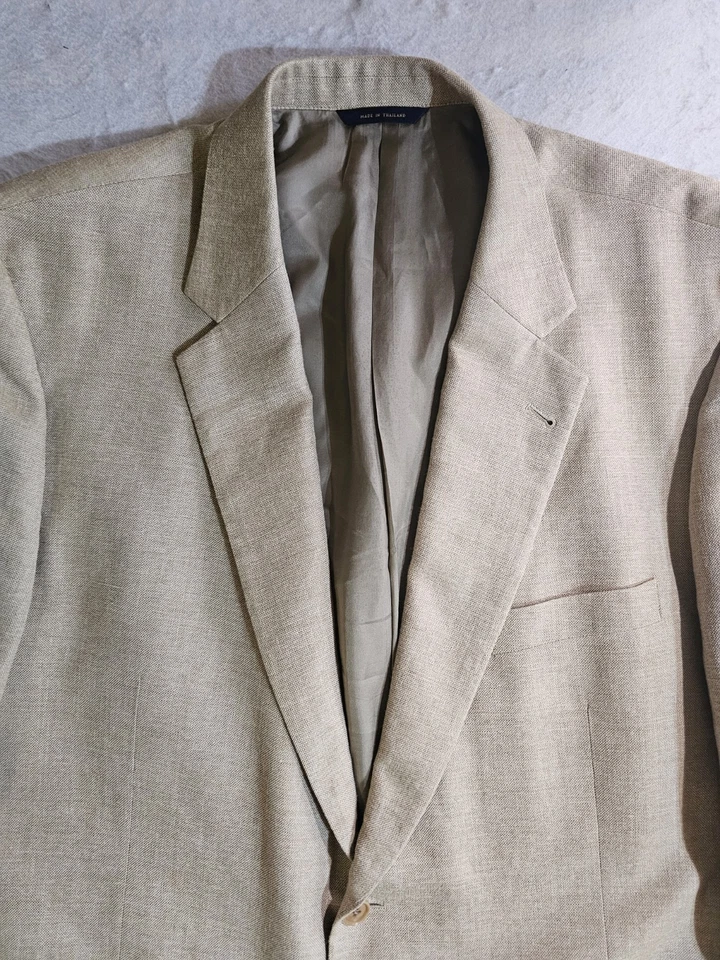 Casaco esportivo masculino Brooks Brothers 1818 Madison blazer bege seda linho lã tamanho 50R - Imagem 2 de 4