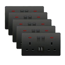 1/5PC Double Wall Plug Socket 2 Gang 13A 2 Charger USB Ports Outlets Flat Plate