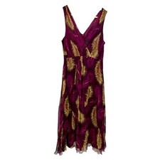 Anthropologie Saja Grand Salon Silk Feather Fairy Print Y2K 2000s Midi Dress - 6