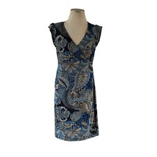 Vtg Y2K 2000s Blue Floral Paisley Babydoll Flutter Sleeve Dress Forest Fairy L