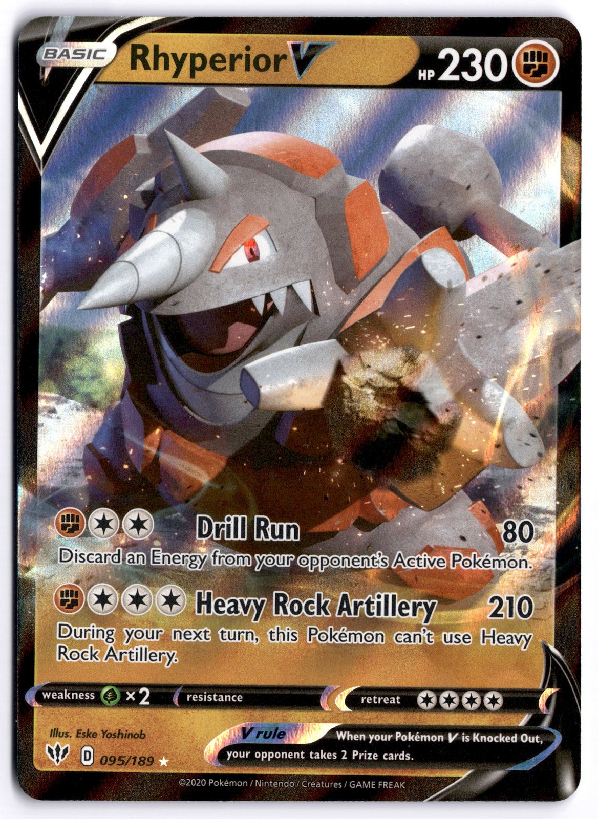 Pokémon Rhyperior V Ultra Rare SWSH03: Darkness Ablaze 095/189 NM