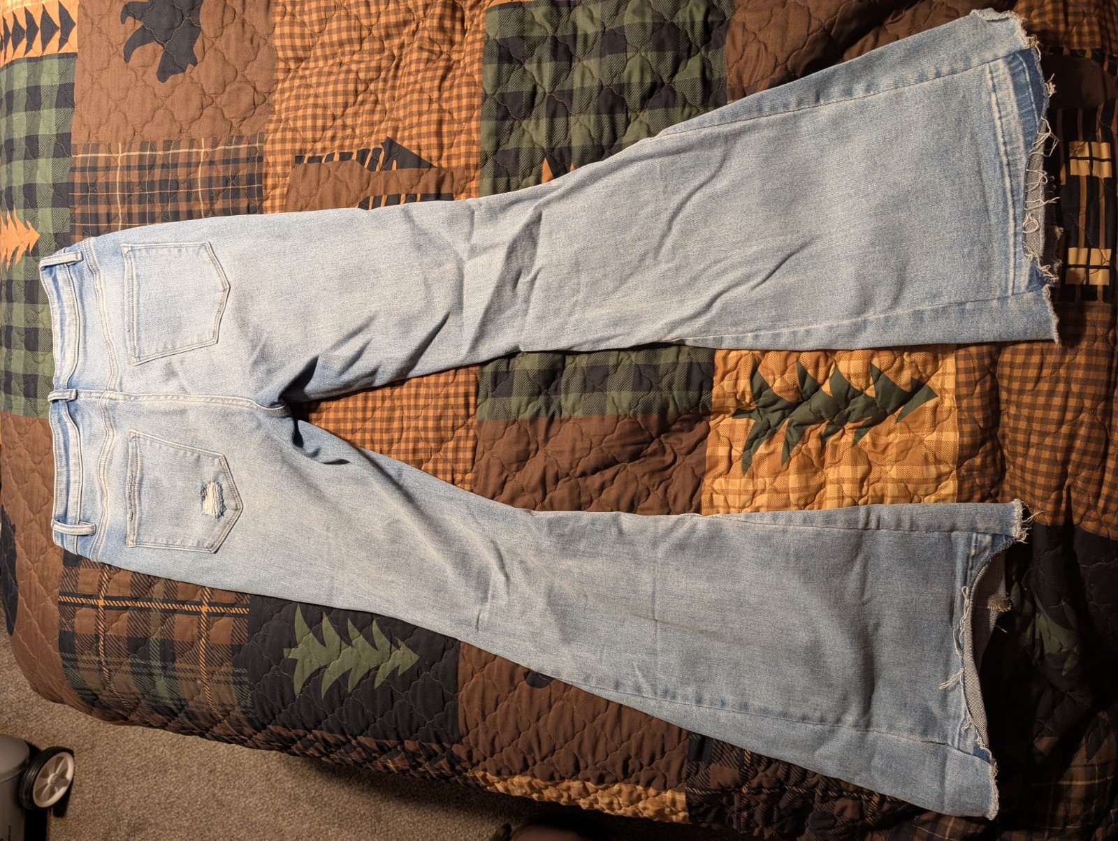 Flying Monkey Distressed Flared Stretch Denim Jea… - image 3