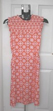 New Brakeburn Coral Pink Tile Print Midi Dress Pockets Ruffle Hem Boho 60s UK 8