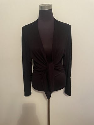 KIM & CO GRÖSSE 2XL SCHWARZ LEINENOPTIK DRAPIERTE VORDERSEITE BOLERO NEU MIT ETIKETT