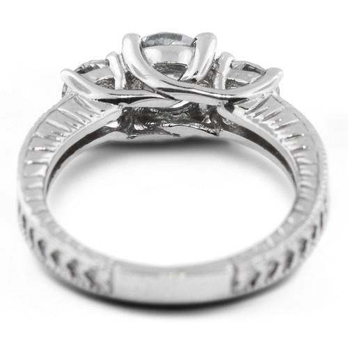 4.09ct E-SI2 Round Natural Diamonds 18kw Gold Vintage Style Three-Stone Ring - Picture 18 of 24