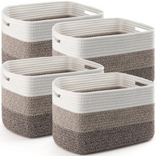 4 Pack Storage Baskets for Organizing, 12''Lx10''Wx8''H Large, White Khaki