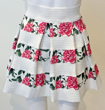 Coquette A-Line Pleated Rose Mini Skirt Size S White Pink Stretch Romantic Flirt
