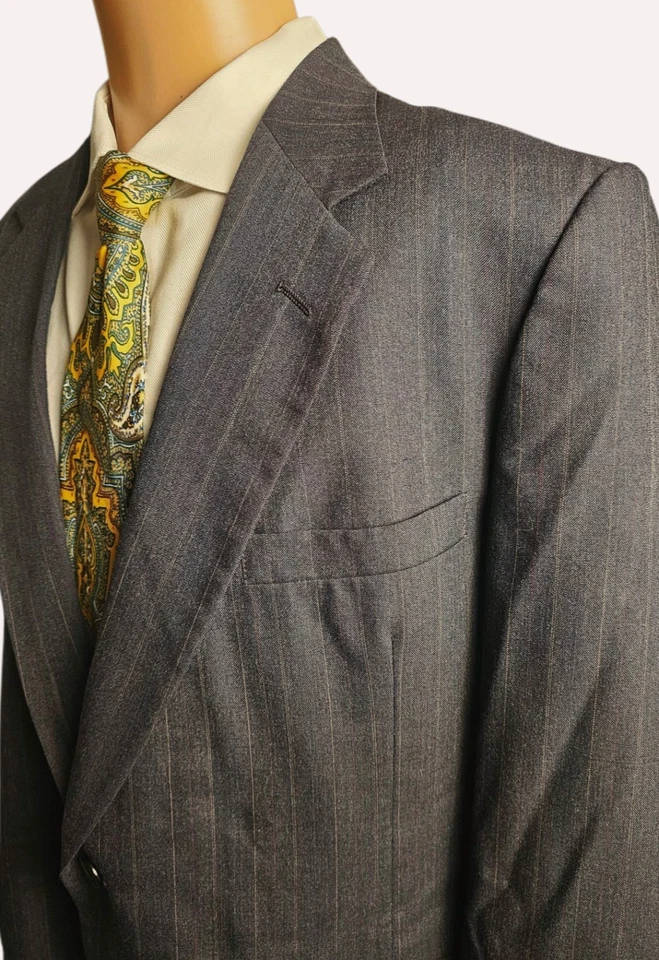 Vtg Stafford Gray Wool Pinstripe 2 Piece Suit 46R 38x32 Classic USA Business  - Image 2 of 4