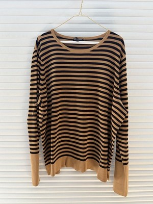 Eileen Fisher 2X Tan Black Striped 90% Tencel Lyocell Pullover Sweater Knit