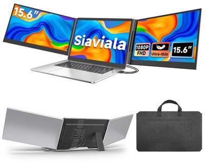 SIAVIALA 15.6'' Laptop Screen Extender, Triple Portable Monitor with Silver