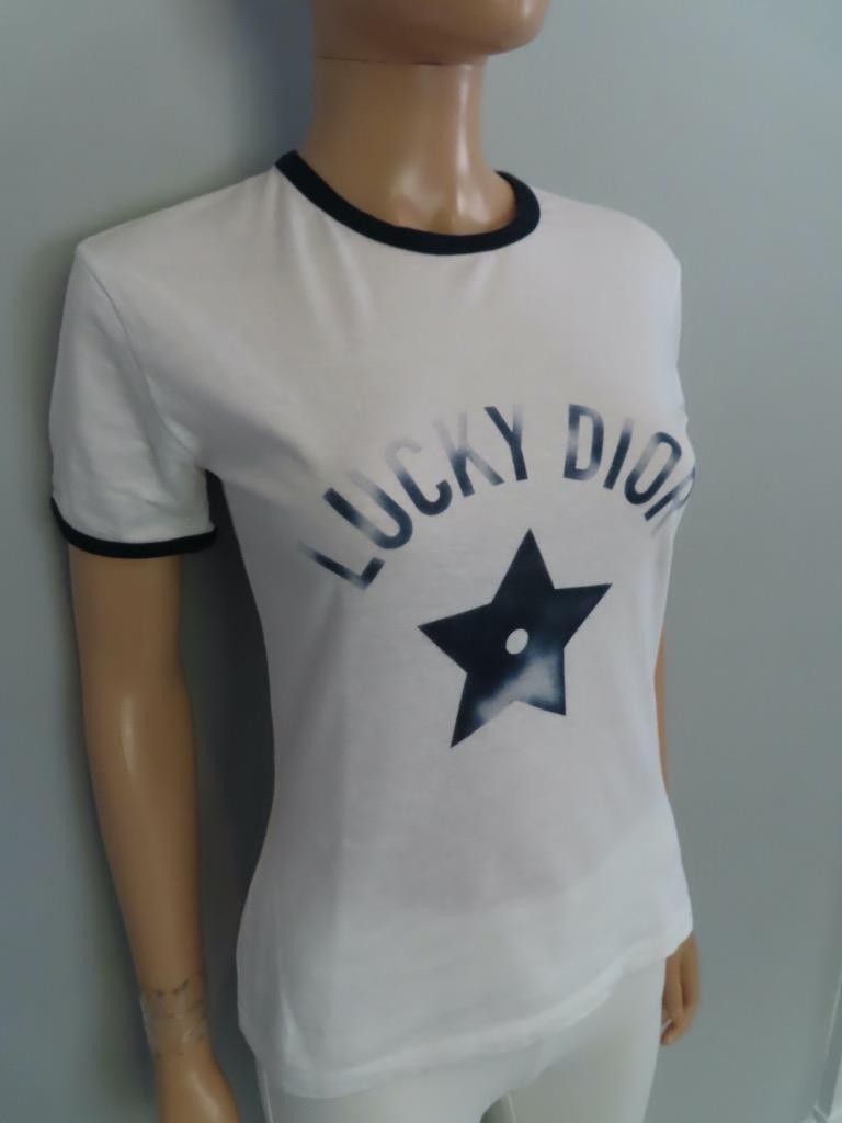 Christian Dior White/Navy 'Lucky Dior' Star Graphic Ringer T-Shirt