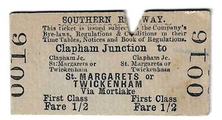 Railway Tickets S. R. CLAPHAM JNC. to St. MARGARETS Etc 1st Class Issued 1933