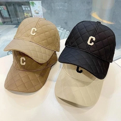 Unique design down cotton pressed grid warm baseball cap winter embroidery hat