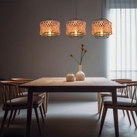 HäNgelampe Pendelleuchte Esstischlampe Gitter Braun Bambus Geflecht H 120 Cm