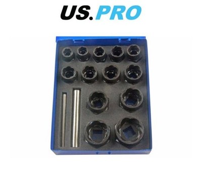US Pro 15 Stück Schraubenmutter Ausdreher Twist Set 3/8'' & 1/2'' Antrieb 2606