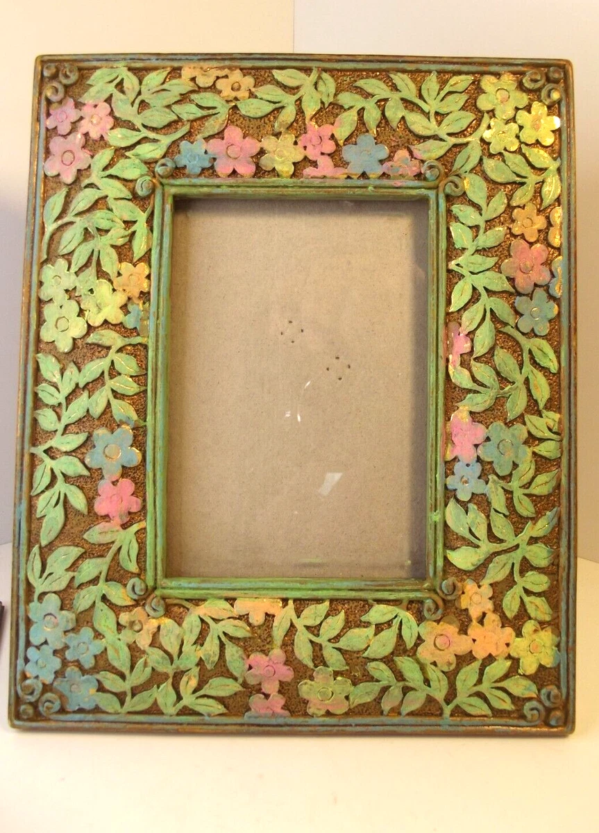 Picture Frame Floral Pastel over Gold Ceramic 4.5 x 3 inch photo