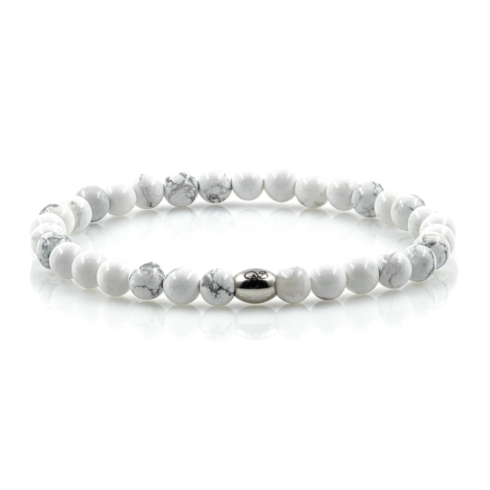 Howlith Armband Bracelet Perlenarmband Damen Herren weiß Edelstahl Perlen - Bild 4 von 4