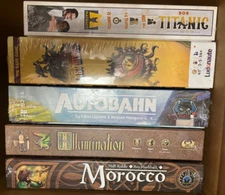 Lot of 5 - Board Game MSRP $215 Morocco, Autobahn, Illumination SOS Titanic 