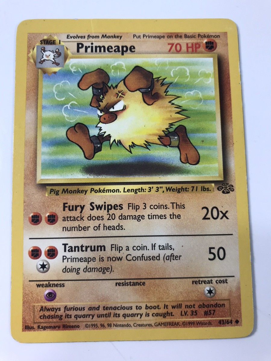 1995 primeape pokemon card Vintage Uncommon Fighting Ability Frenzy If Dark Primeape does any damage while its Confused (even to itself) Primeape Pokemon Card for sale
