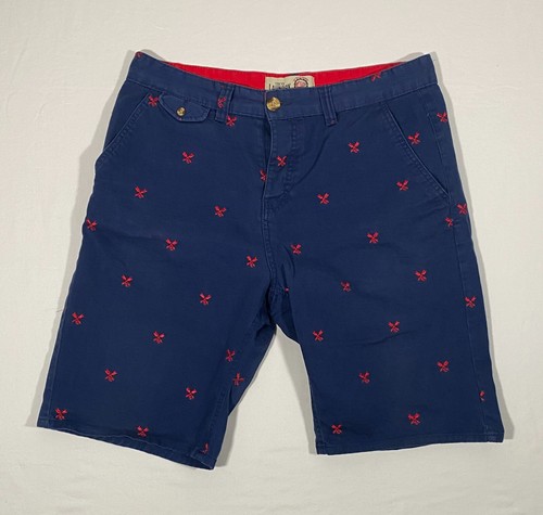 Tokyo Laundry Shorts Men Large Blue Bermuda Embroidered Button-Fly Flat Front
