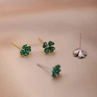 Green Four Leaf Clover Stud Earrings in 925 Sterling Silver