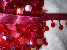 16 yards bubblegum Pink satin ribbon  plastic disc sewing fringe trim 1.5" *2pcs