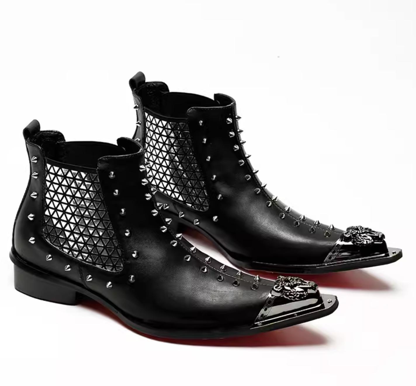 SAOLA Scarpe da uomo moda rivets discoteca britanniche metallo punta punta stivaletti da cavaliere