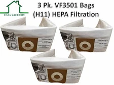 3 Replacements HEPA Ridgid VF3501 3-4.5 Gallon Wet/Dry Vacuum Bags Part # VF3501