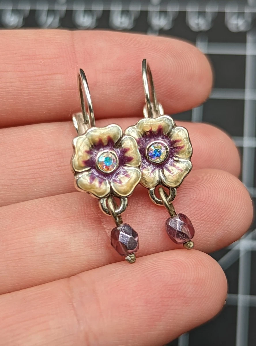 Brighton Forget Me Not Enamel Crystal Flower Silver Plated Dangle