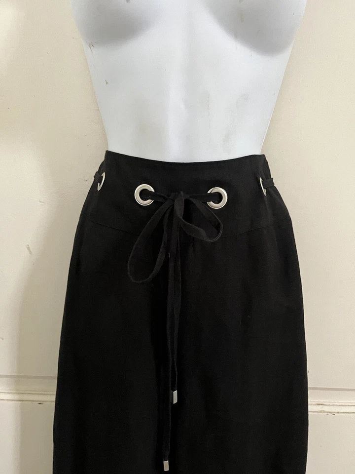 PANTOLOGY 全新带标签! 黑色亚麻/人造丝高腰绑带阔裤 14W 码 — 第 3/4 张图片