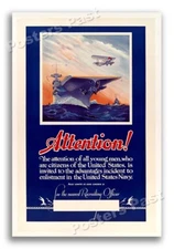 “Attention!” 1940 Enlist in the Navy Recruiting Biplane WW2 War Print - 9x12