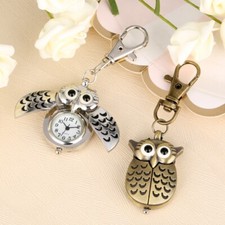 Cute Owl/Tortoise Pattern Quartz Pocket Watch w/ Keychain Gift for Women Men Kid
