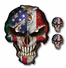 3X USA AMERICAN MEXICAN PRIDE FLAG SKULL STICKER DECAL CAR TRUCK WINDOW BUMPER