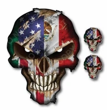 3X USA AMERICAN MEXICAN PRIDE FLAG SKULL STICKER DECAL CAR TRUCK WINDOW BUMPER