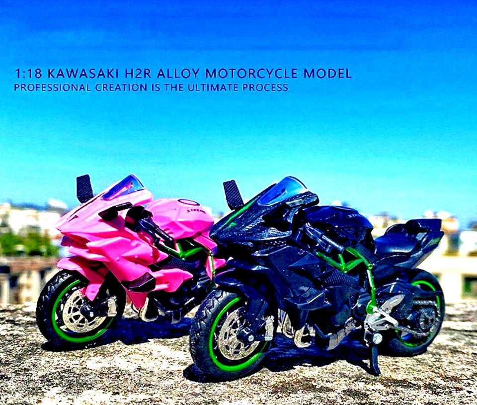 Escala 1:18 Kawasaki Ninja H2R Modelo de Motocicleta Diecast Aleación Bicicleta Juguete CAJA Rosa Foto 4 de 4