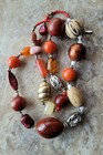 DESIGNER FALL BEADED NECKLACE LUCITE WOOD CHUNKY GLASS AMBER ORANGE BROWN BEADS  — photo 4