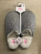 Justice Girl's Slip On Cozy Slippers Size 2/3 Stars Jewels Gray Blue NWT