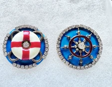 Lunch at The Ritz Captain's Table Nautical Clip On Earrings Gold Plate Enamel