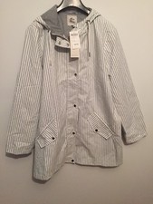 Miss Etam Striped Coat Hooded Grey/white Size 3xl Bnwt