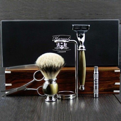 Traje Grabado Personalizado Hombre Afeitado Set Con Cuchilla, Tejón Cepillo, Pie - Picture 4 of 5