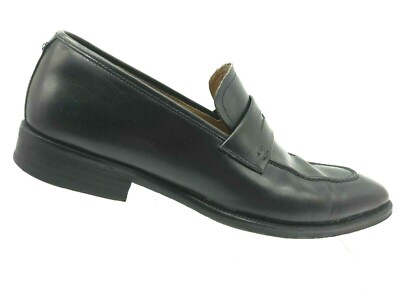Magnanni Black Leather Split Apron Toe Slip On Penny Loafers  display picture 1