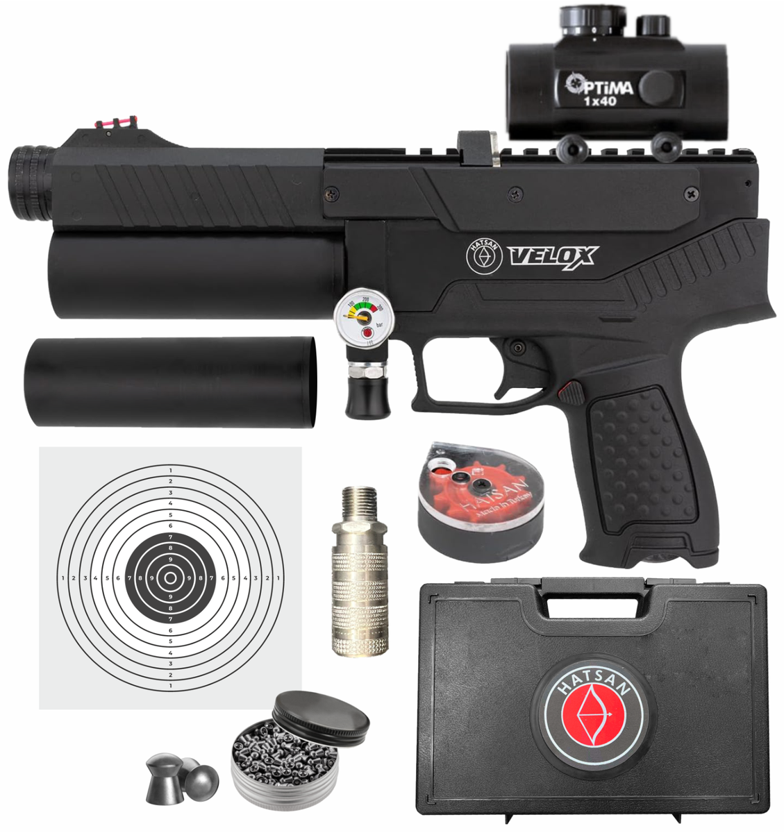 Hatsan Velox .22 Cal Side Bolt PCP Air Pistol w/Pellets &Targets