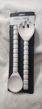 Fiddle + Fern Set of 2  Beaded Wooden Salad Servers 12in