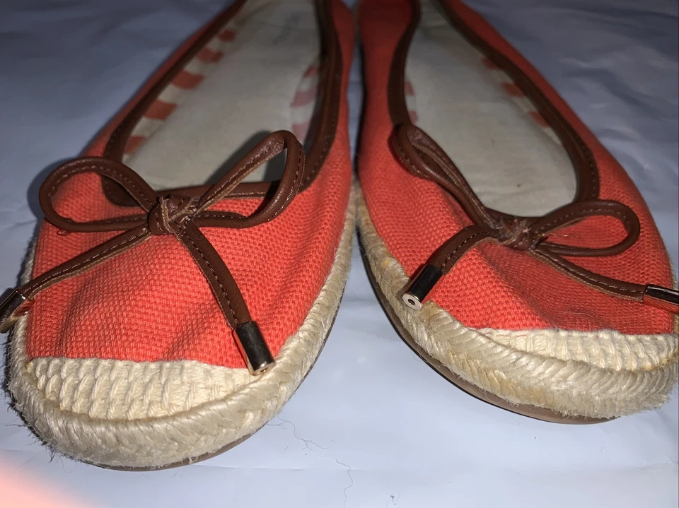 Women's Merona Nora Canvas Flats Orange 9.5 Ballet Espadrille Brown Leather - Image 3 of 4